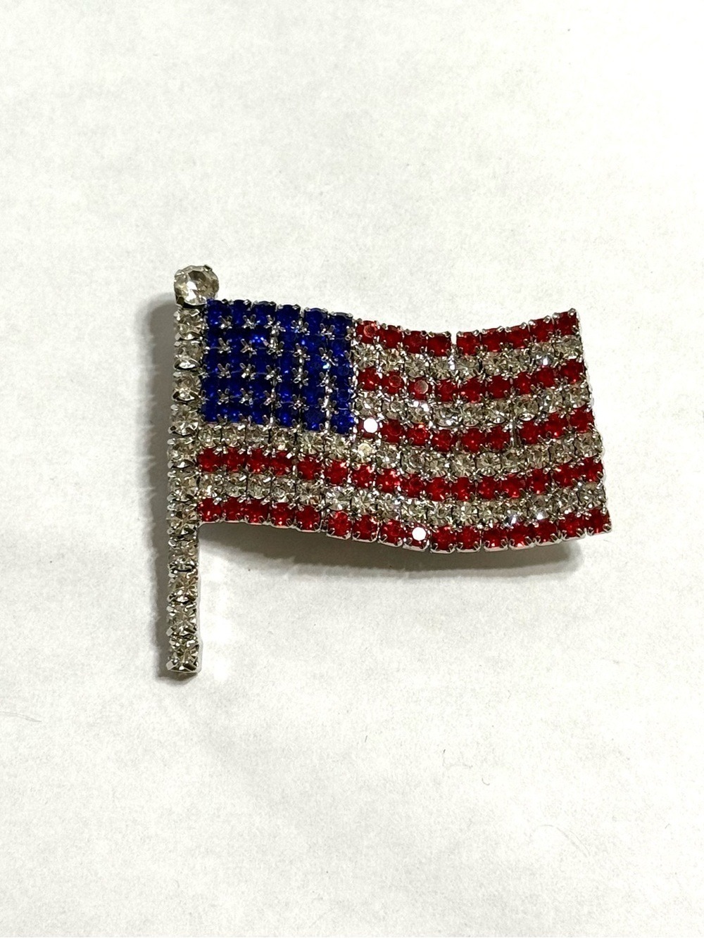 American Flag Rhinestone Pin Brooch Red Blue Clear Patriotic Statement Jewelry - Picture 6 of 6